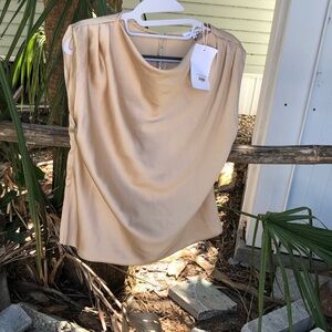 New With Tags Silky Beige Tan Women's Short Sleeve Blouse New With Tags Sz XS
